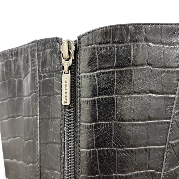 BOUCHEREL Colombian Artisan Croc-Embossed Leather Knee-High High Heel Boots - Picture 3 of 7